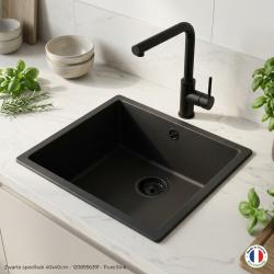 Zwarte spoelbak 40x40cm onderbouw en opbouw met zwarte plug 1208956391